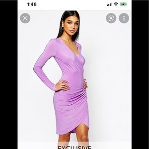 Club L Wrap Front Asymmetric Skirt Detail Midi Dress